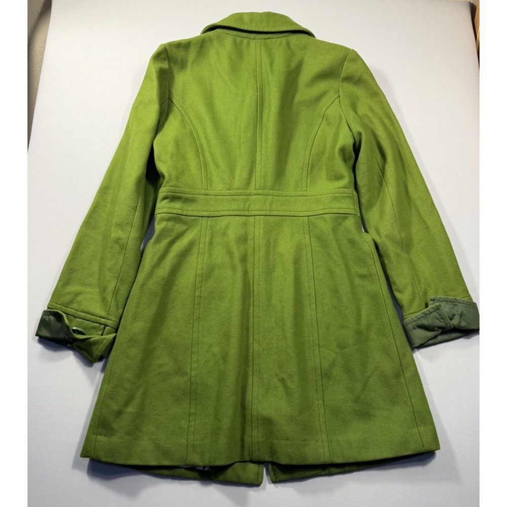 Tulle Clothing Green Wool Blend Pea Coat Retro Mod Button Pleated Pocket Medium - Picture 7 of 7